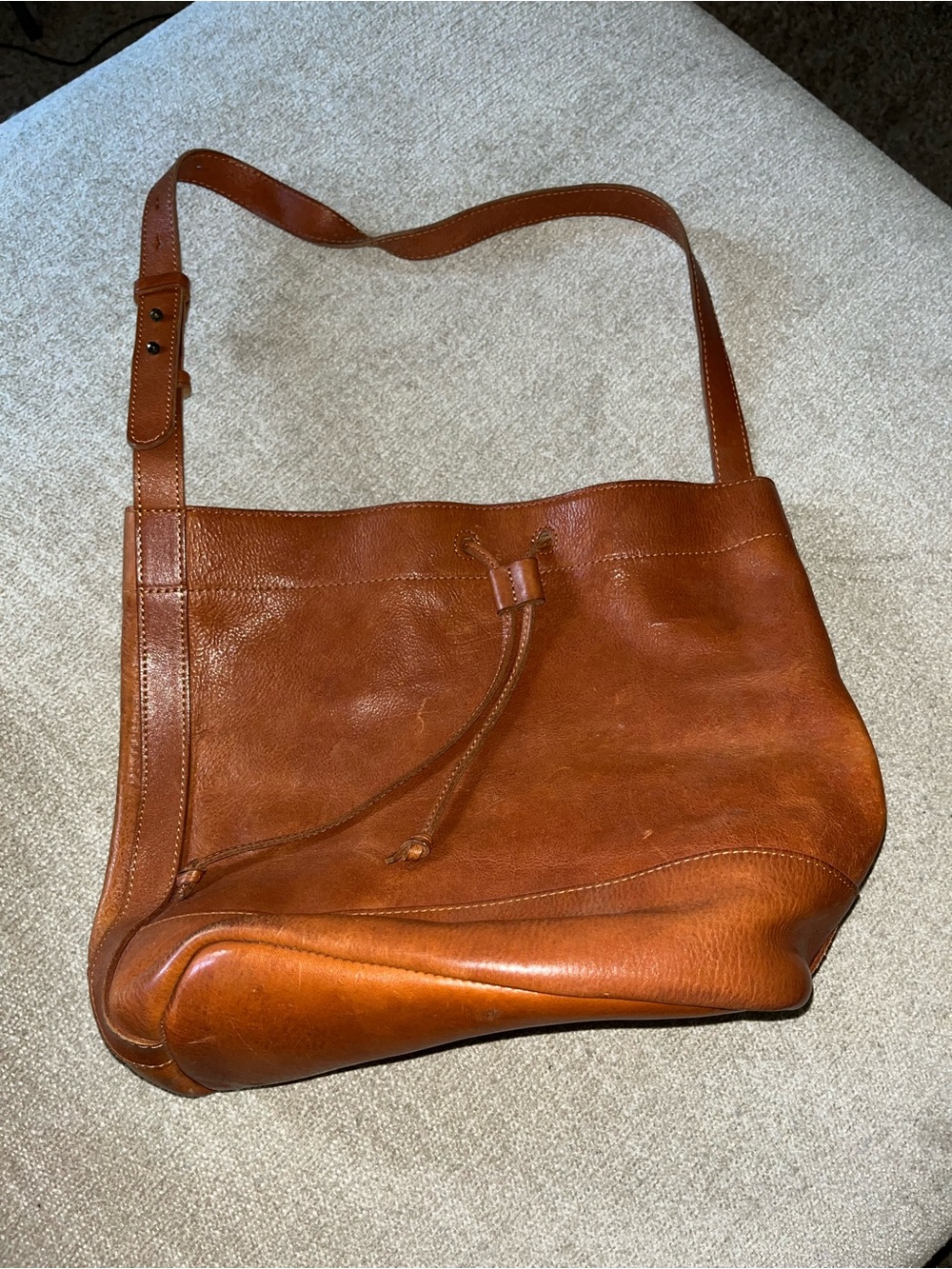 Lucky Brand Rustic Tan Leather Drawstring Shoulder Bag